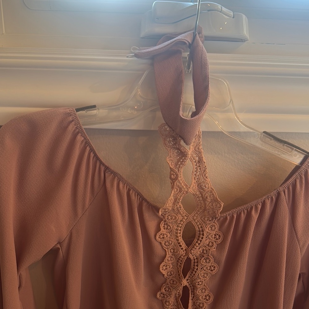Charlotte Russe Purple Ruched 3/4 Sleeve Blouse - Picture 3 of 4